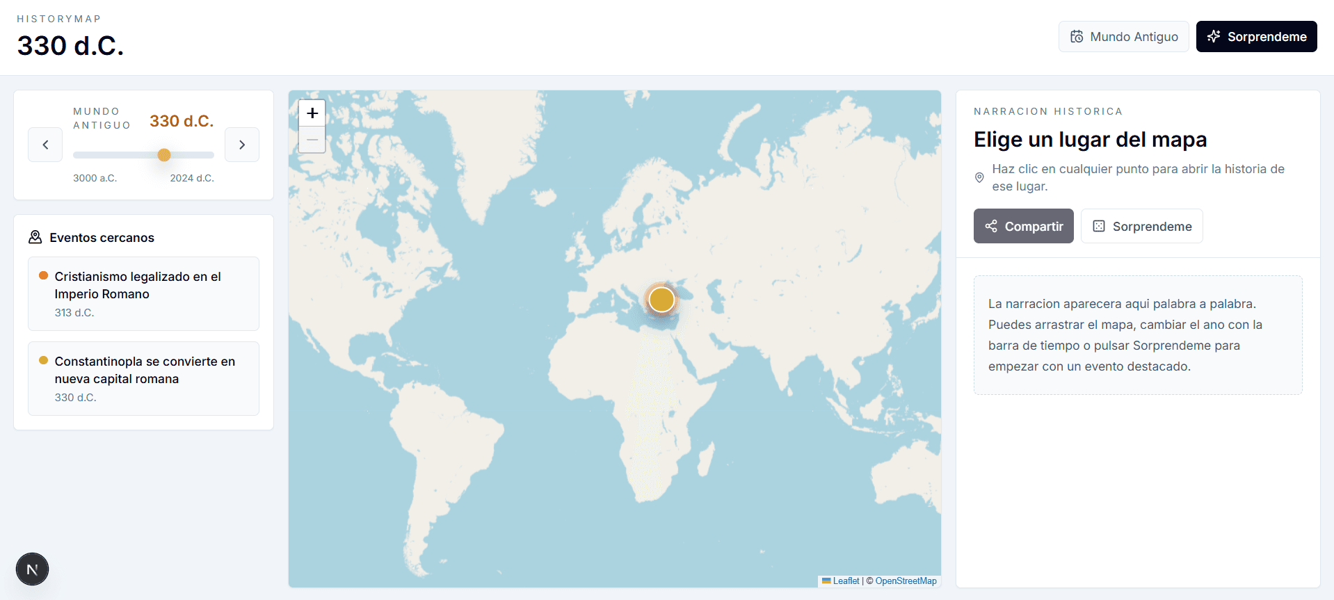 Mapa interactivo de HistoryMap con narración histórica